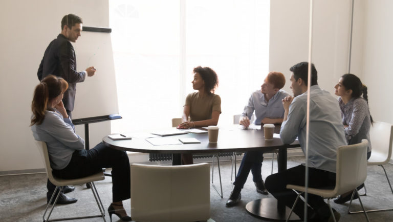 employees in a meeting